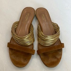 Aquazurra suede gold slide sandal 38